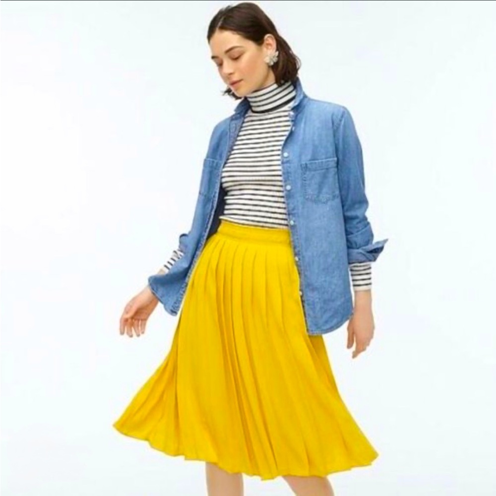 J. Crew Yellow Pleated Midi Skirt